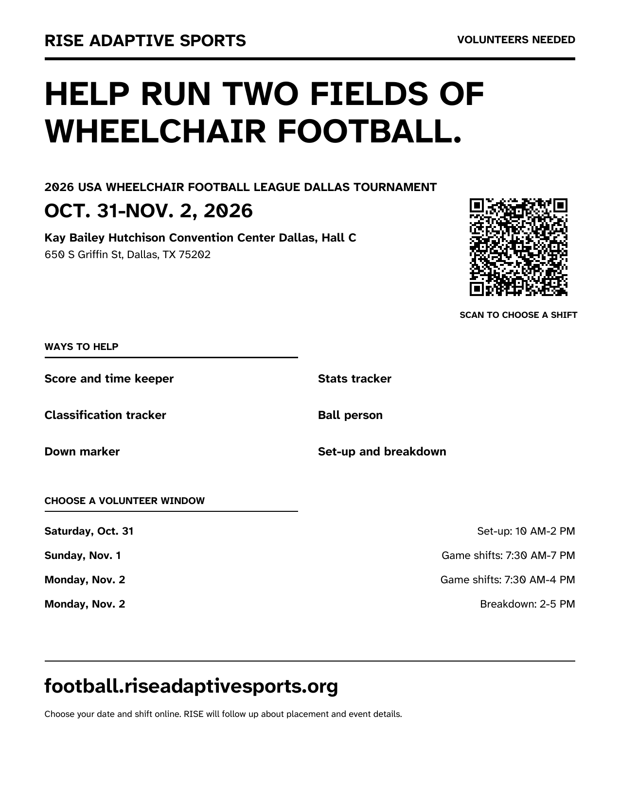 Preview of the black-and-white football tournament volunteer flyer