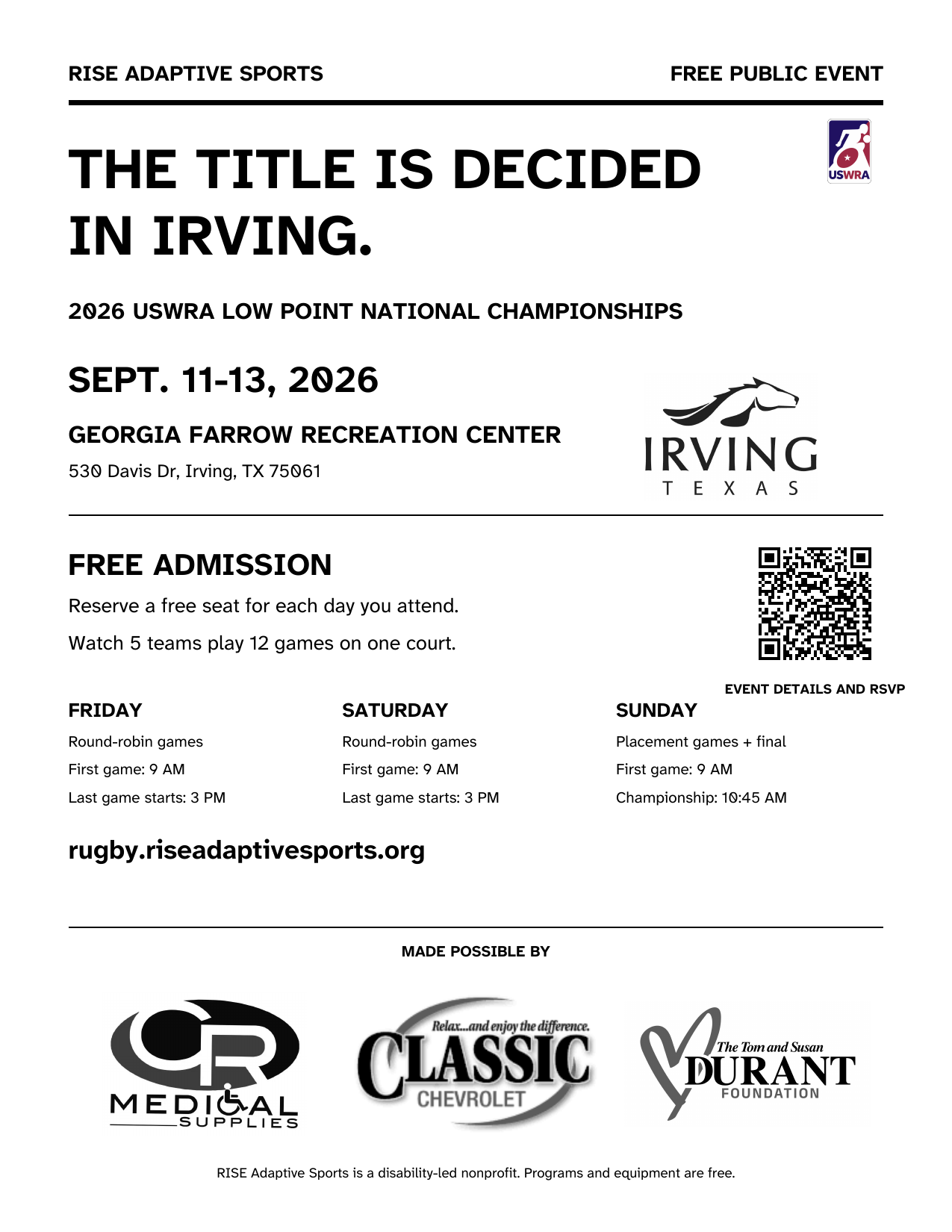 Preview of the black-and-white Low Point National Championships event flyer